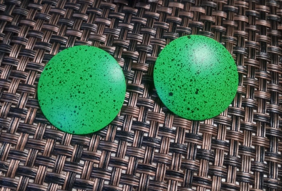 Lime Green Neon Earrings – Retro Black Splatter D… - image 1