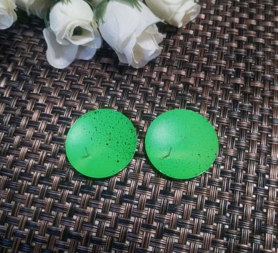 Lime Green Neon Earrings – Retro Black Splatter D… - image 3