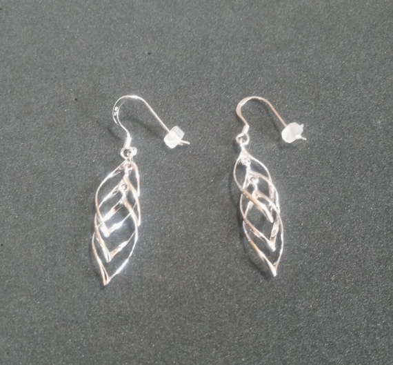 Sterling Silver Three Leaf Dangle Earrings - image 1