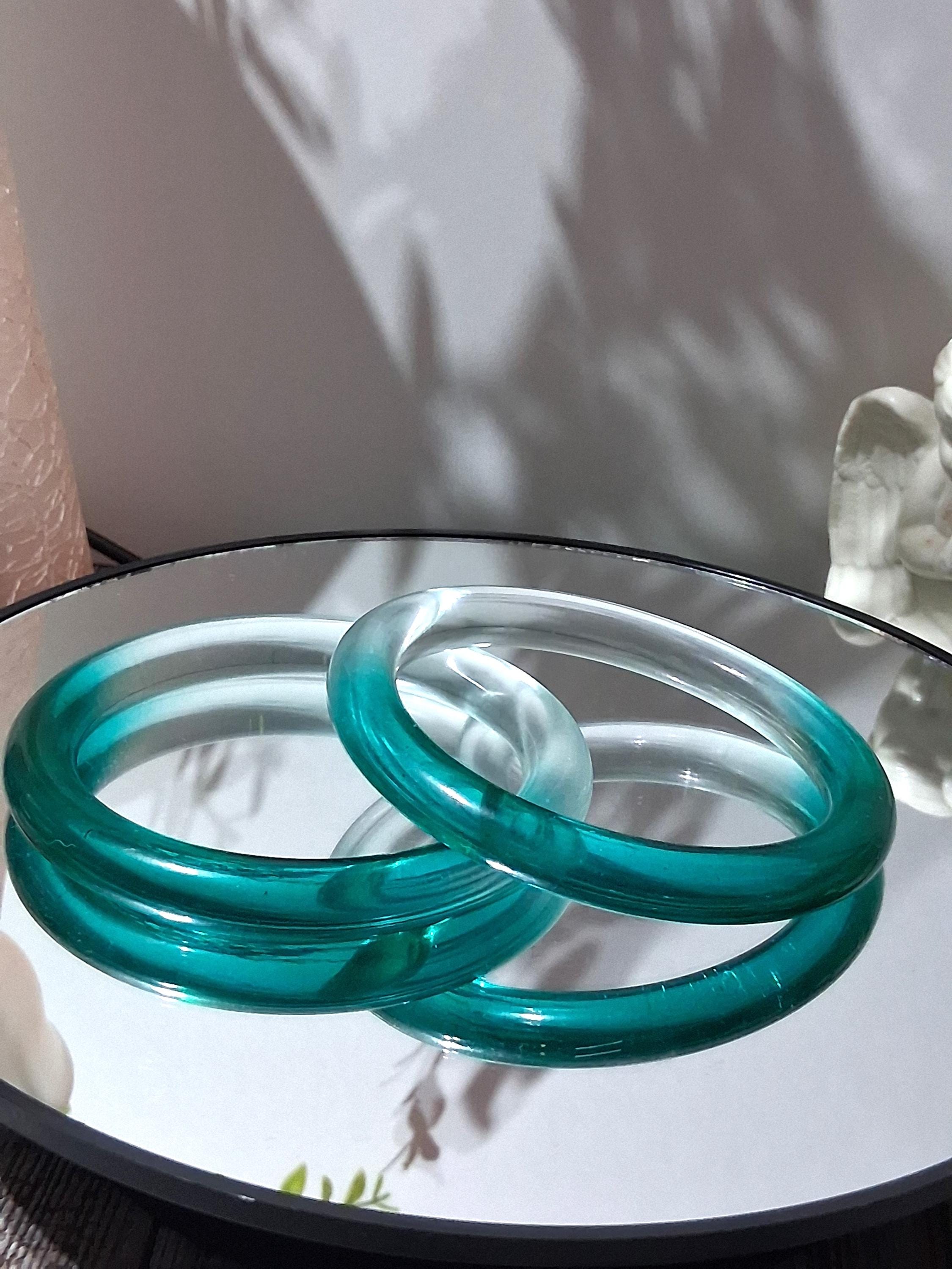 Set of 2 Festive Early 2000s Acrylic Bangle Bracelets, Blue Green and