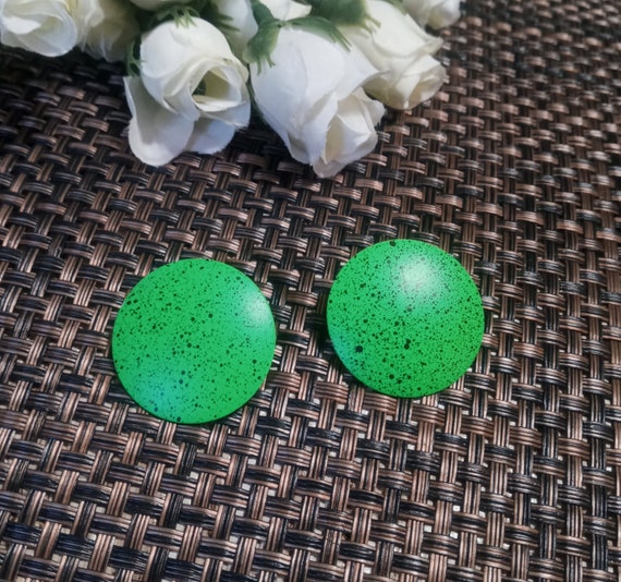 Lime Green Neon Earrings – Retro Black Splatter D… - image 2