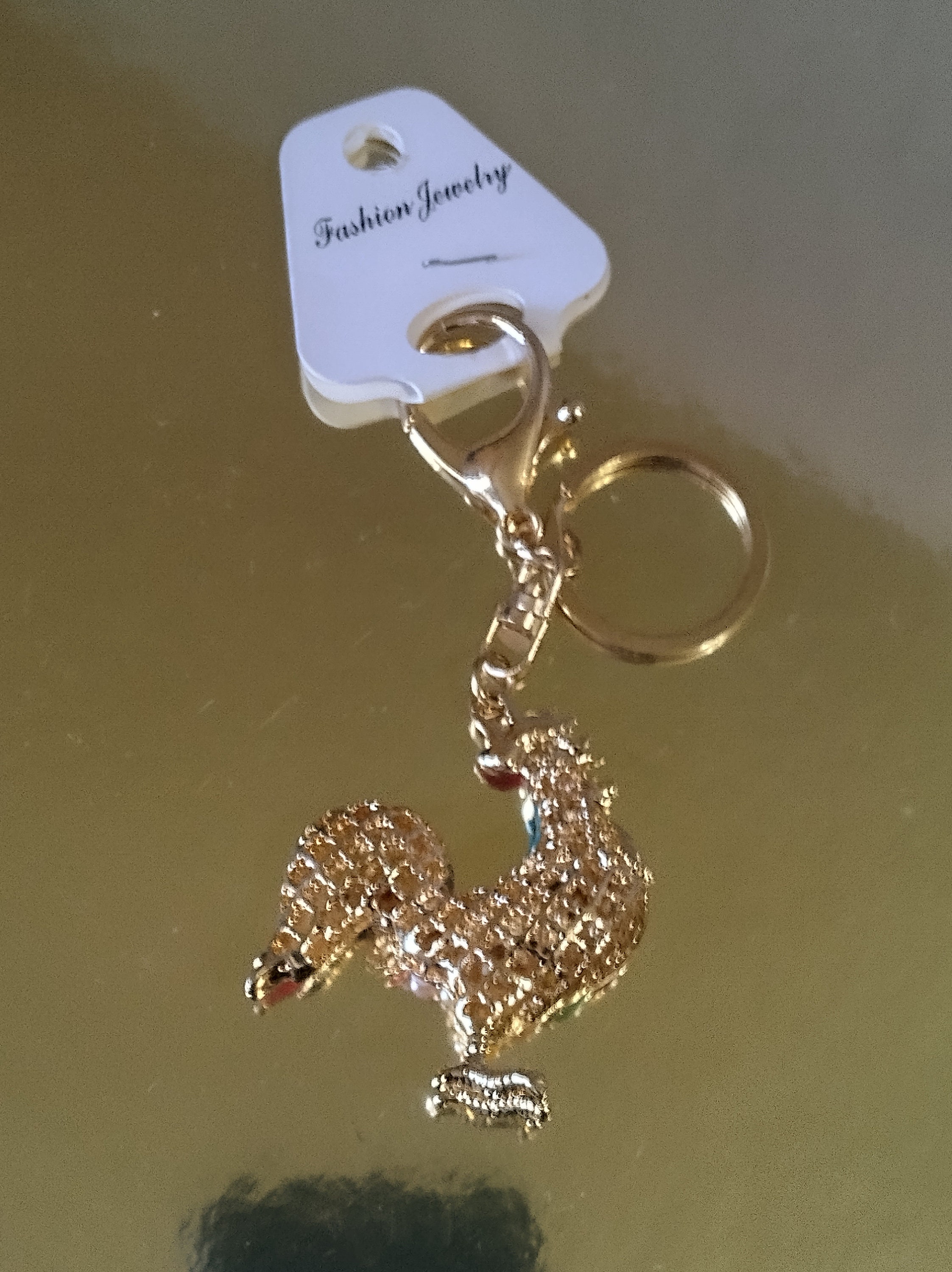 Gold Enamel Rooster Keychain Lobster Claw Key Ring Dangle Organizer