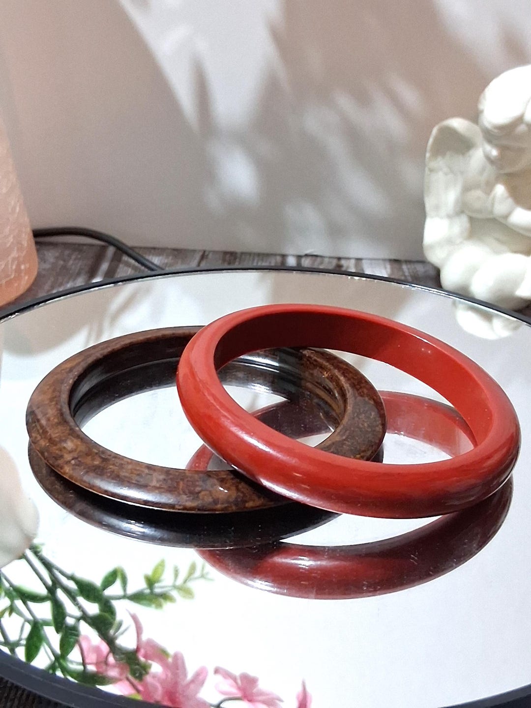 Vintage 80s Bangle Set • Brown & Marble Acrylic Bracelets • Retro 1980s ...