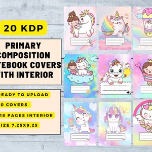 20 KDP  Unicorn Primary Composition Notebook Covers with interior ready to upload