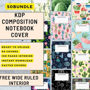 Cactus Composition Notebook Covers: 50 KDP Templates (Digital Download)