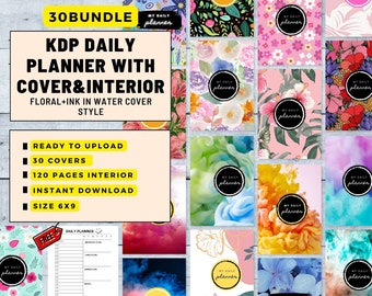 30 KDP Daily Planner Covers & Interiors – Floral Watercolor Bundle | 6x9 PDF Ready to Upload