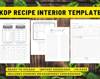 KDP Recipe Interior, Commercial Use, Ready to Upload, PDF flies, 8.5X11&quot;