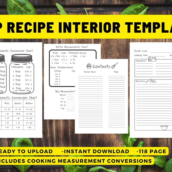 KDP Recipe Interior, Commercial Use, Ready to Upload, PDF flies, 8.5X11"