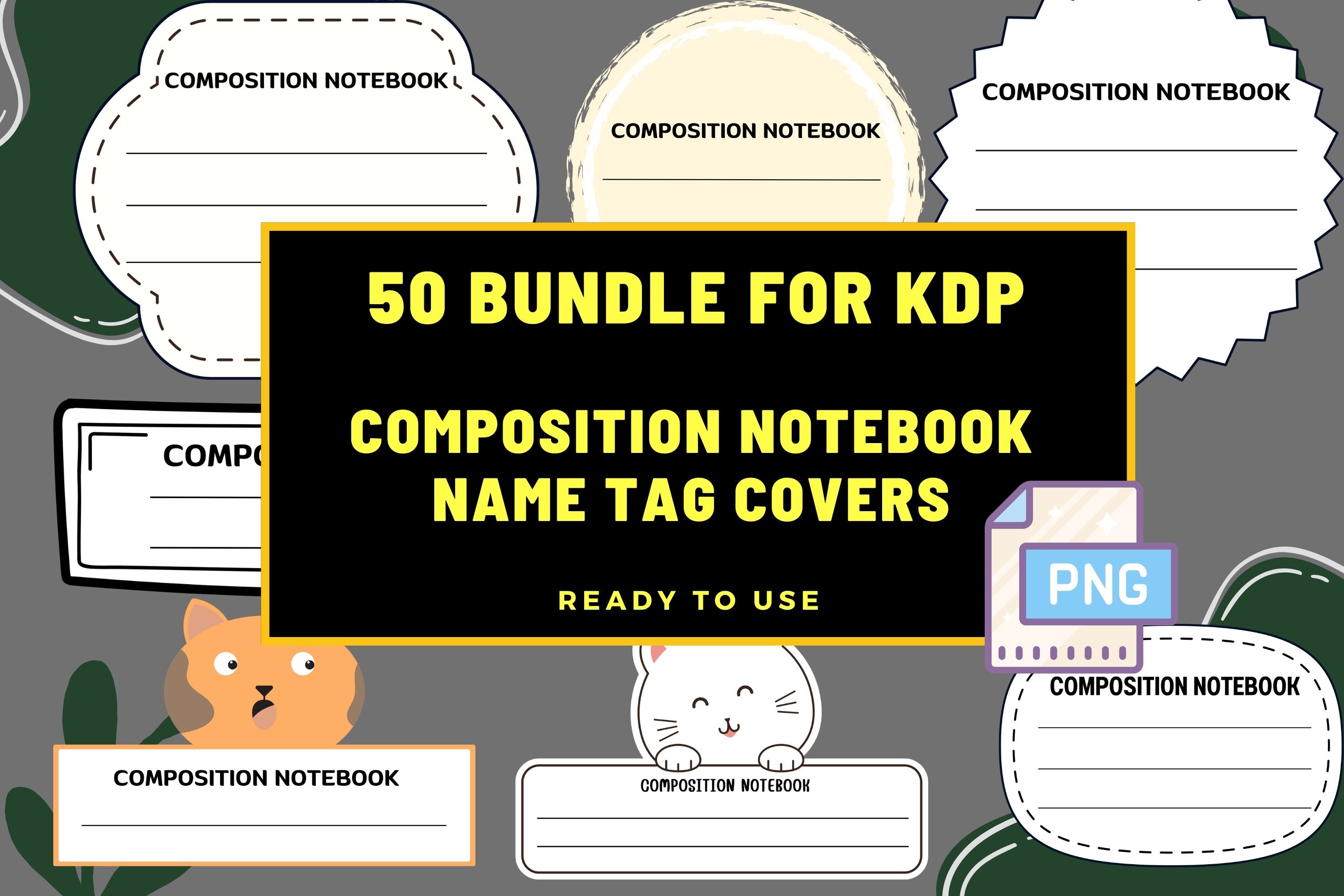KDP 50 Bundle Name Tag for Composition Notebook Cover, PNG File - Etsy