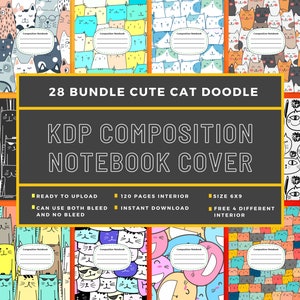 28 Buddle KDP Cute Cat Doodle Composition Notebook Cover