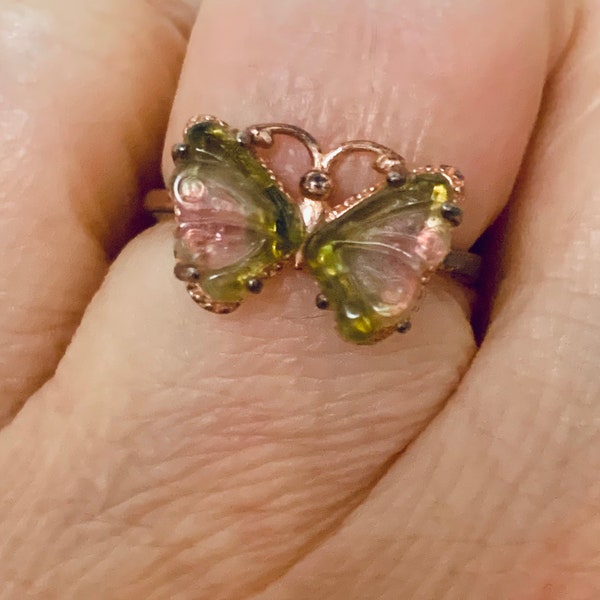 Watermelon Tourmaline Butterfly Ring Women Statement Butterfly Ring ADJUSTABLE