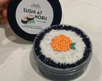 Crunchy PERLITE Slime and BINGSU Slime, 'Sushi At Nobu' Slime comes with microfloam. Crunchy and Stretchy Slime, Marshmallow Scented Slime