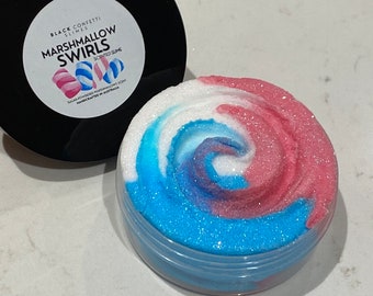 CLOUD CREME SLIME, 'Marshmallow Swirls’, Sugar-Powdered Marshmallows Scented Slime, Stretchy Pink, Blue, White Tri-colour cloud cream slime