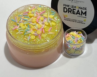 JELLY Slime and BINGSU Slime, 'Pink Lemonade' , Crunchy Slime, Stretchy Slime, Rainbow Sherbet Scented Slime, Slime Made In Australia