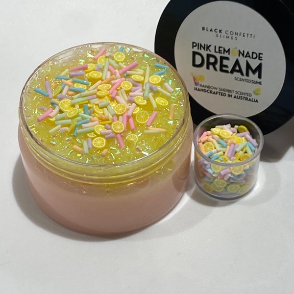 JELLY Slime and BINGSU Slime, 'Pink Lemonade' , Crunchy Slime, Stretchy Slime, Rainbow Sherbet Scented Slime, Slime Made In Australia