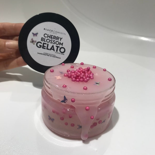 Jelly Slime with Microfloam, CHERRY BLOSSOM GELATO micro floam jelly slime is Cherry Blossom/ Sakura Scented Slime, butterfly slime