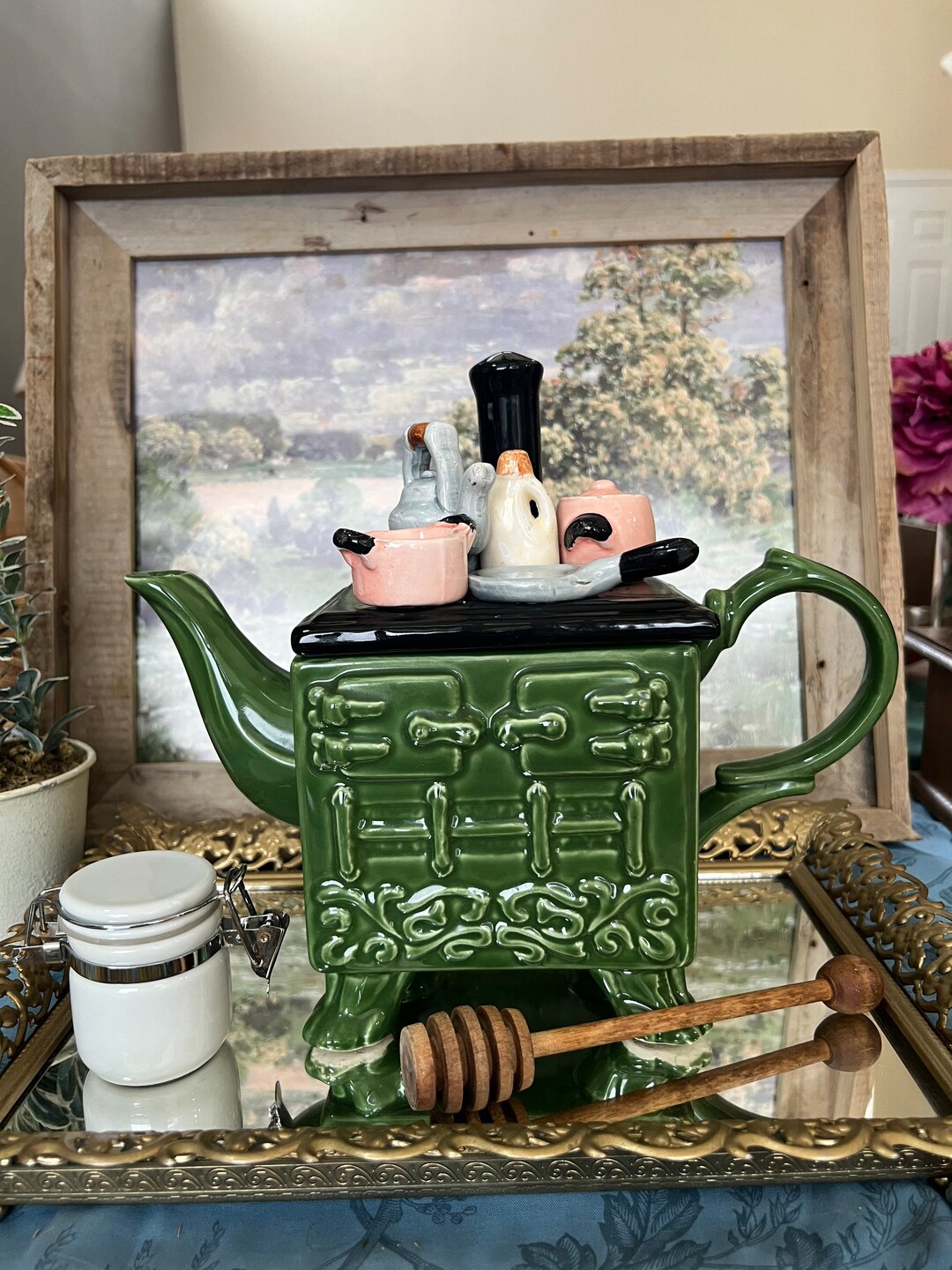 Vintage Decorative Stovetop Teapot, Decorative Tea Kettle, Cottagecore