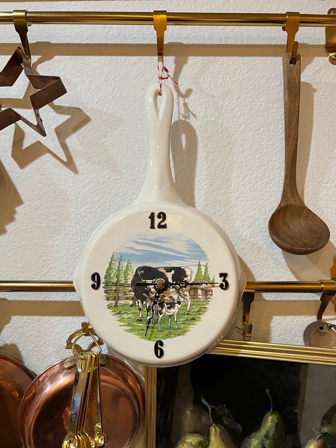 Farmhouse Kitchen Wall Clock, Kitchen Decor, Cow Clock, Folk, Primitive