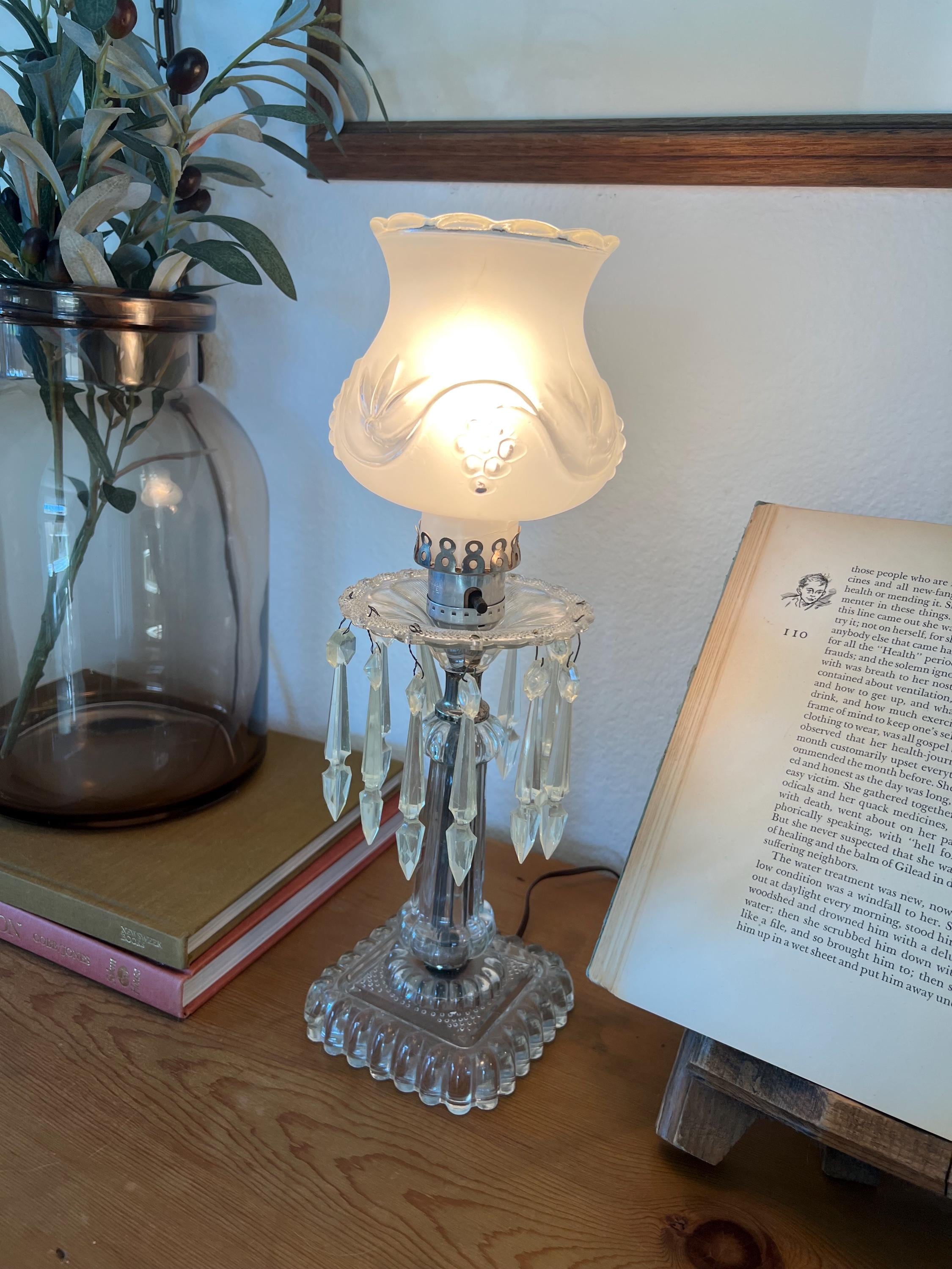 英70s vintage lamp made in England イングランド Vintage Pair Hurricane Hanging Crystals Lamps, Unique Retro Lamp