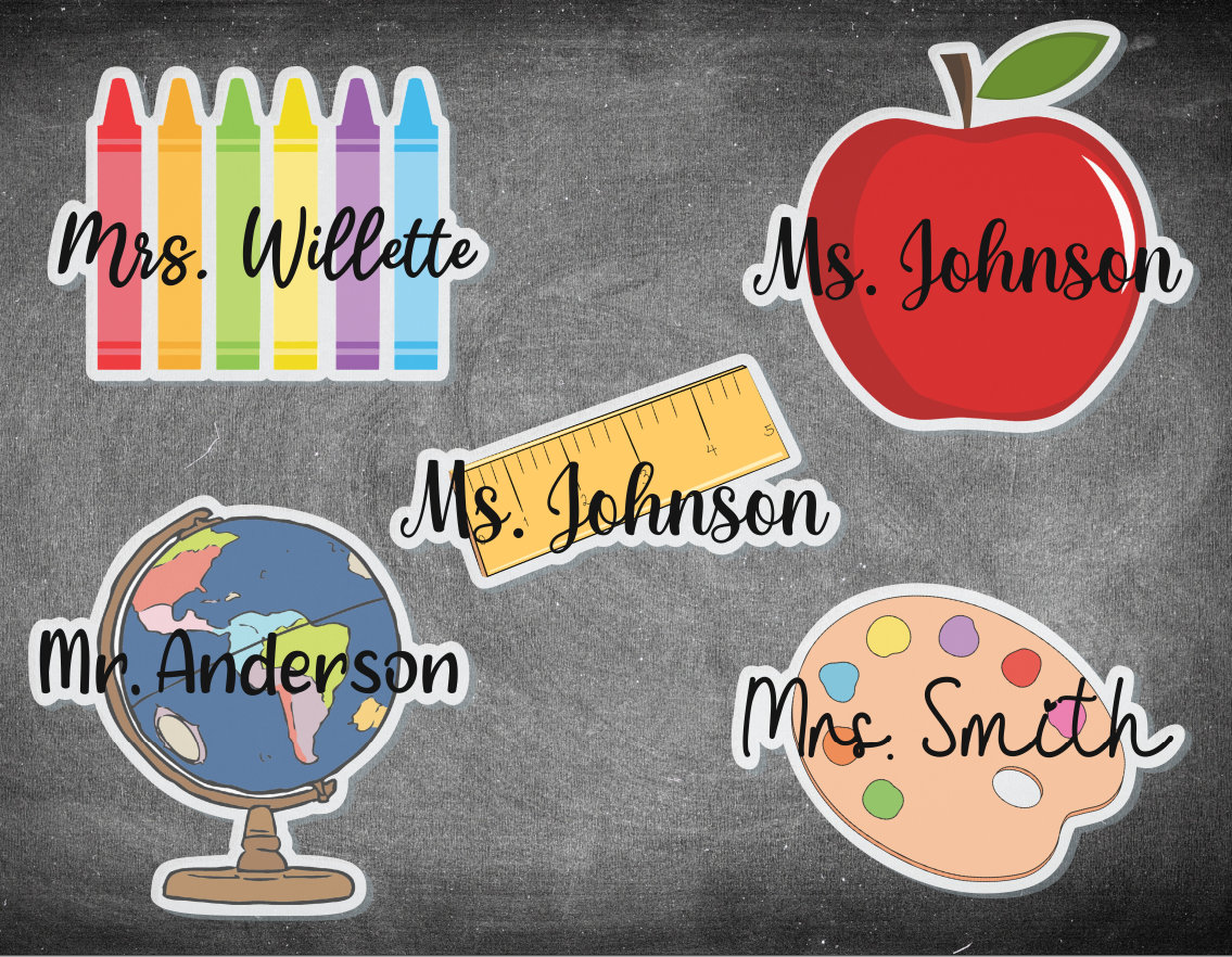 Custom Teacher Name Stickers Decals | Water-Resistant & Waterproof Options | Teacher Gifts | Perfect for Hydroflasks, Laptops, or Labeling!