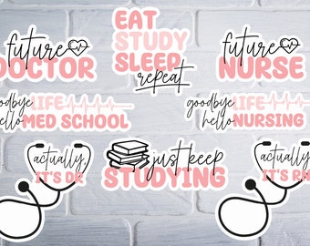 Pacote de adesivos para estudantes de enfermagem médica - Futuro enfermeiro, médico, enfermeira - à prova d'água e fosco - perfeito para garrafas de água, copos, laptops e presentes