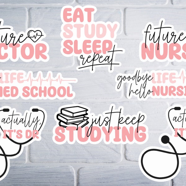 Medical Nursing School Student Sticker Pack - Future Nurse RN Doctor MD -Waterproof Matte-Perfect for Water bottles tumblers laptops gifting