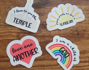 Stickers LDS Christian Children&#39;s Primary Songs- I am a Child of God Love One Another I Love to See the Temple Jesus Wants me for a Sunbeam