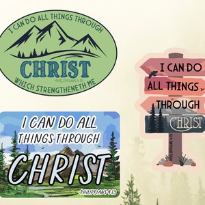 3 "HLS Jugend Thema 2023 Outdoor Thema Berge | Ich kann alles durch Christus tun, der mich gestärkt Philipper 4:13 Geschenkaufkleber
