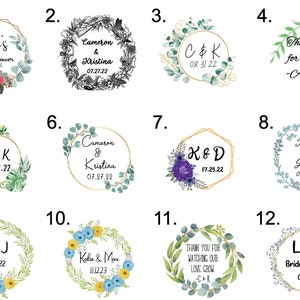 Etiquetas adhesivas para bodas, baby shower, despedida de soltera, agradecimiento, compromiso, recuerdo, etiquetas circulares con hojas florales de 1,5 pulgadas. ¡Personalícelas usted mismo!