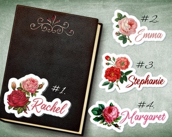 Roses Name Labels Stickers - Personalized Waterproof Stickers - Vintage Roses- Customizable Gift- Journaling Water Bottle Flower Label