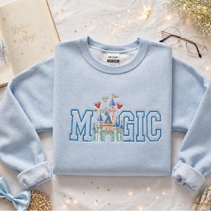 Cozy Magical Castle Embroidered Sweatshirt Gift for Theme Park Vacation Fairy Tale Aesthetic Crewneck Fantasy Pullover Cute Magic Sweater