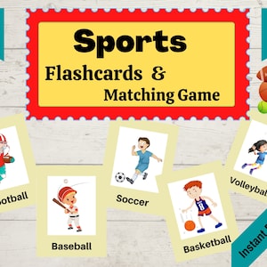 24 Sports Flashcards and Matching Game for Kids, Association Card, Printable Activity, Preschool, Kindergarten, Instant Download, Printable
