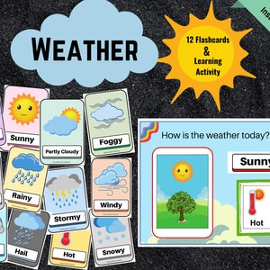 Flashcards meteorológicos e atividades de aprendizagem para crianças, cartões Montessori para impressão, flashcards pré-escolares, ensino doméstico, jardim de infância, página para colorir