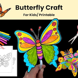 Butterfly Craft for Kids, Printable Spring Craft & Coloring Activity, Birthday Party Activity, Preschool paper Craft, Make a butterfly