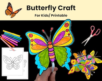 Butterfly Craft for Kids, Printable Spring Craft & Coloring Activity, Birthday Party Activity, Preschool paper Craft, Make a butterfly