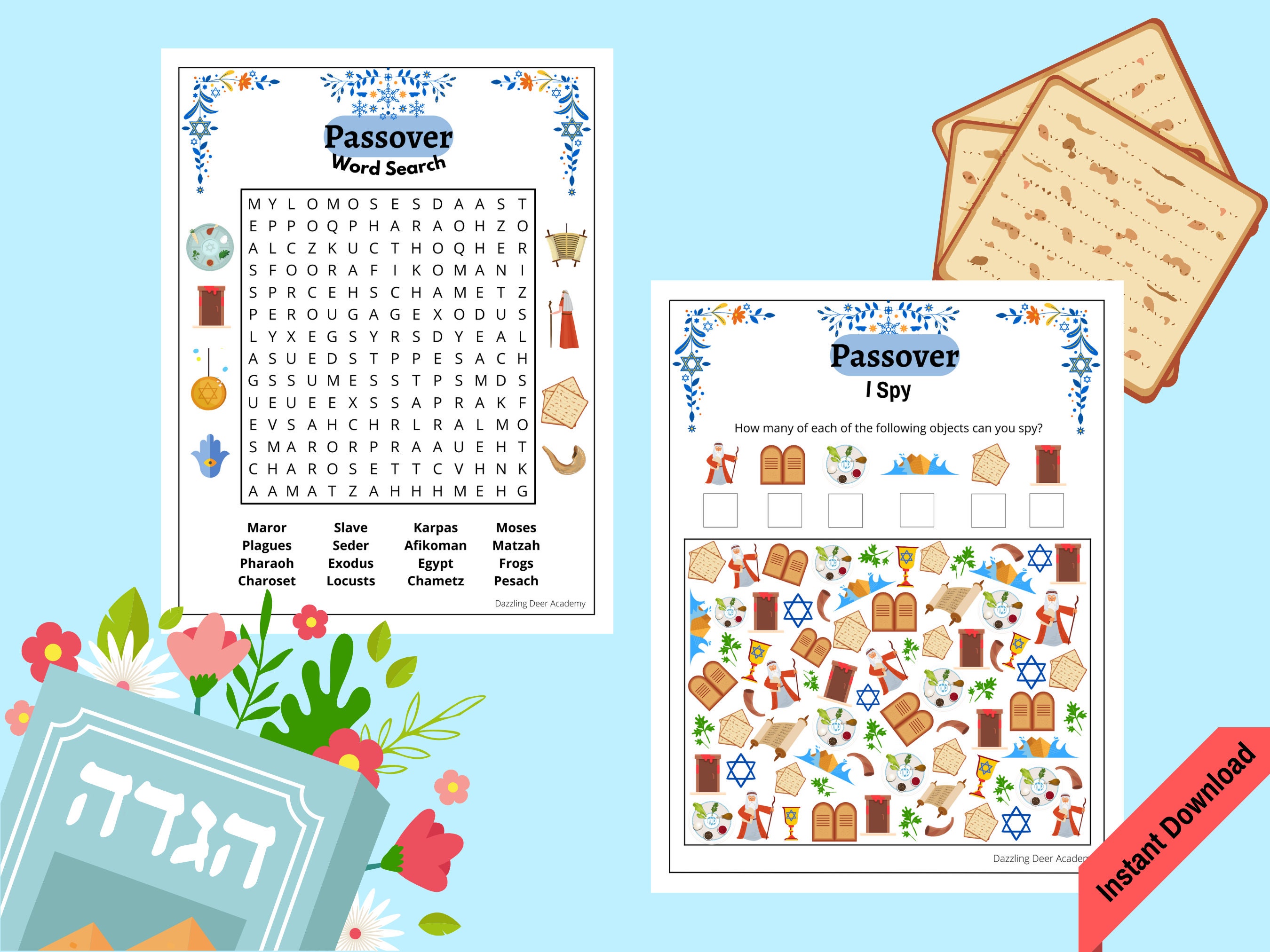 Printable Passover Activity Book for Kids, Pesach Activity Pages, Maze ...
