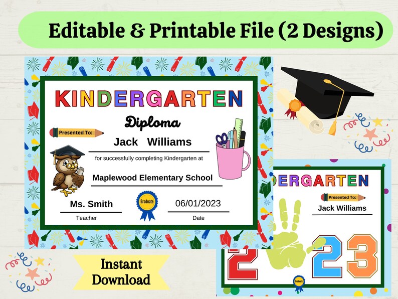 Editable Kindergarten Diploma Printable Kindergarten - Etsy