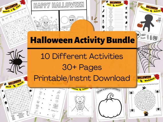 Halloween Activity Printable For kids, Halloween Activity Bundle & Party Games, Halloween coloring pages, Word search, Halloween Busy Book
