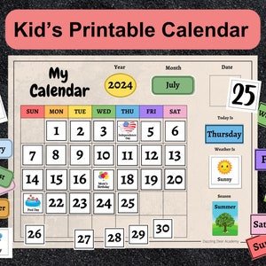Afdrukbare kinderkalender, dagelijkse eeuwigdurende wandkalender, Homeschool-activiteiten, kleuterschool, druk boek afdrukbaar, grafiek maanden van het jaar