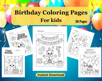 Birthday Coloring Pages for Kids, printable birthday party activity, digital coloring sheets, classroom birthday activity