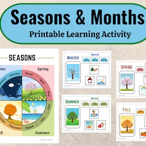 Seizoenen afdrukbaar voor kinderen, maanden van het jaar matching game, vier seizoenen drukke boek, Montessori afdrukbare homeschool Preschool kleuterschool