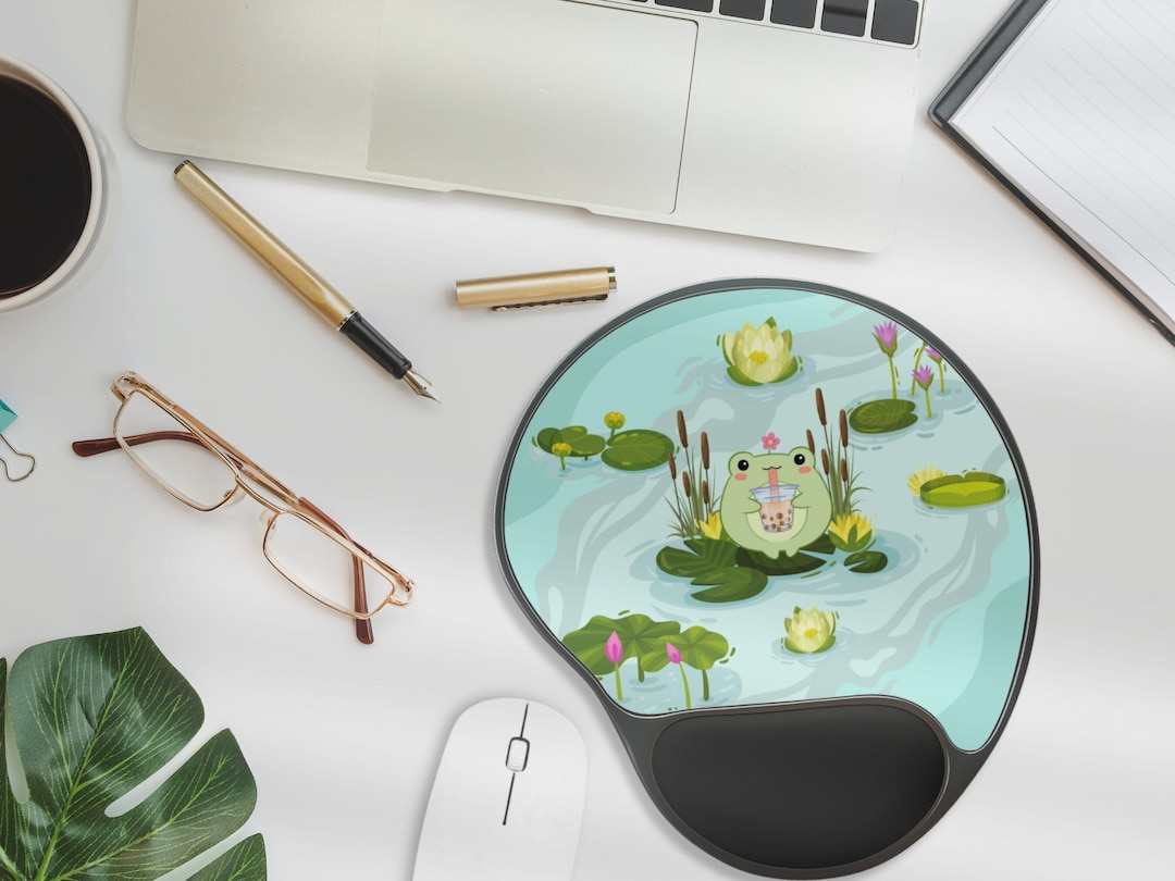 Boba Frog Mouse Pad With Wrist Rest, Kawaii Mouse Pad, Gaming Mouse Pad