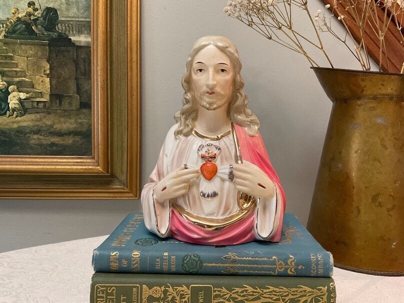 Vintage Ceramic Sacred Heart of Jesus Statue Religious Decor Etsy
