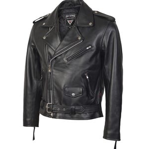thumbnail image 2 of Men's Excelsior Cowhide Leather Motorcycle Jacket – Classic Marlon Biker Style – Black 2 of 6