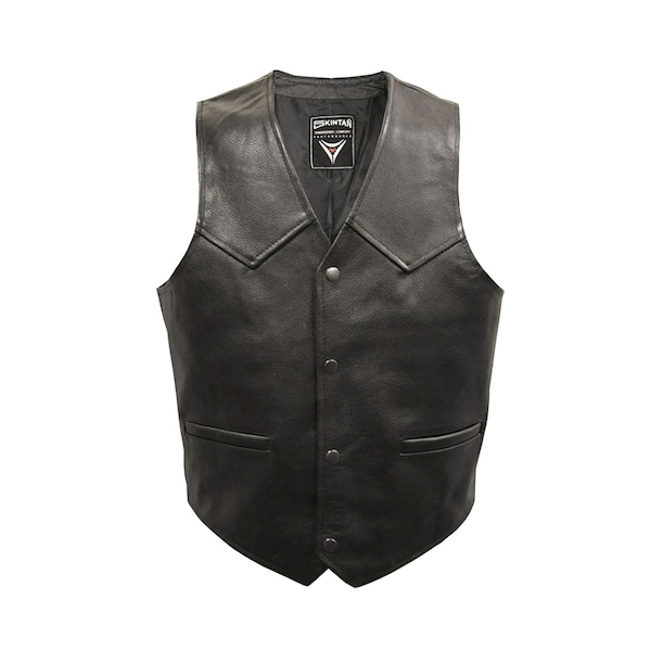 Classic - leather waistcoat, premium cowhide, biker style vest, vintage styling, buckle adjustment, unisex, plain, sizes S-8XL