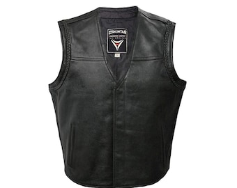 Bobby - Premium Quality Real Leather Vest, Cowhide Biker Waistcoat, SOA Styled Black Motorcycle Waistcoat, Sleeveless Leathers, Jax Cut Off