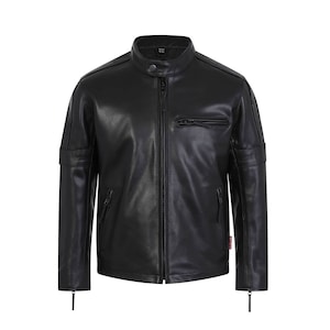 Blouson aviateur en cuir véritable pour garçon, cuir de vachette véritable, enfant, noir, blouson motard, manteau en cuir pour enfants et adolescents. Creed by Skintan France