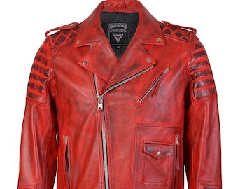 Red Cowhide Leather Motorcycle Biker Jacket – Classic Modern Style