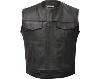 Men's Black Cowhide Leather Biker Vest - Outlaw Style