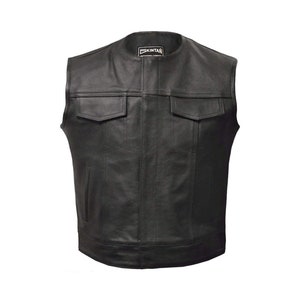 Men&#39;s Black Genuine Cowhide Leather Biker Vest - The Opie is a Quality SOA Styled Waistcoat. Outstanding Outlaw Cut by Skintan